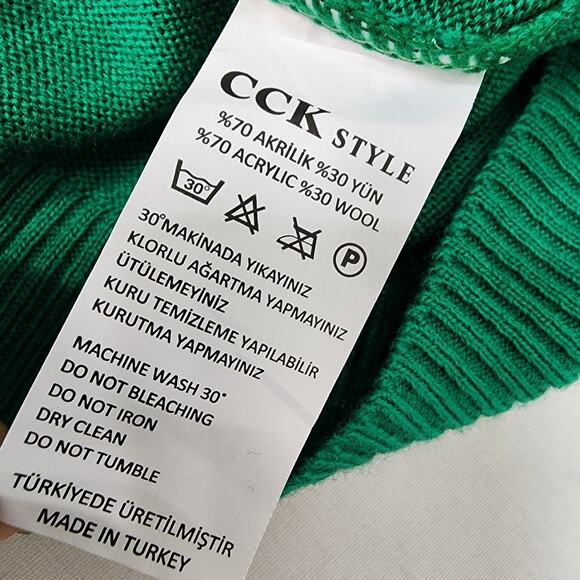 CCK Style Sweater Women Size 46 XXL Green Wool Blend V Neck High Low Lightweight - Picture 9 of 9